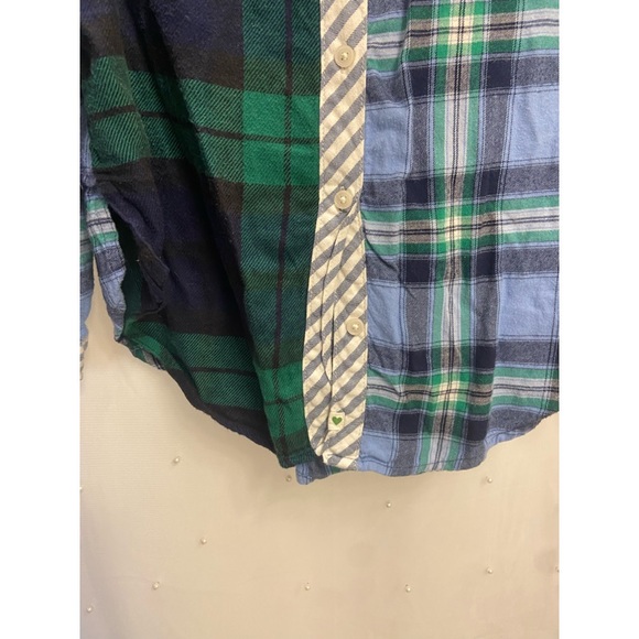 Aerie Long Sleeve Flannel Button Down in Blue and Green - Picture 6 of 8